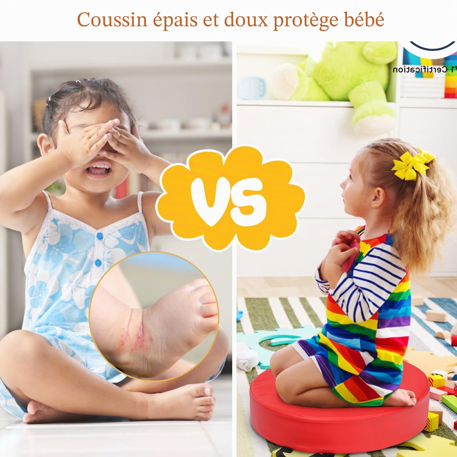 LIFEZEAL Lot de 6 Coussins de Chaises pour Enfants, Galette de Chaise en Mousse et PU, Coussin de Sol Empilable Multicoloré avec Poignée, 38x38x8 CM, Intérieur et Extérieur (Rond Arc-en-Ciel)