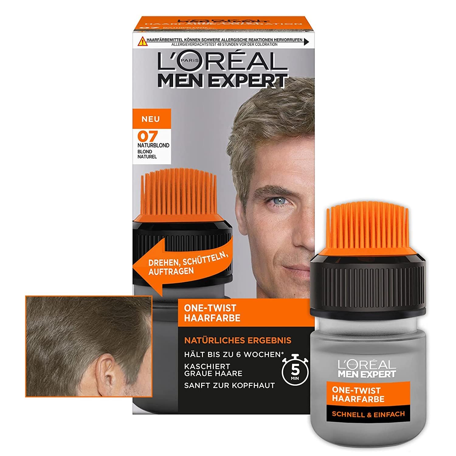 L'Oréal Men Expert One-Twist - Tinte para el cabello (3 unidades, color rubio natural n.º 7)