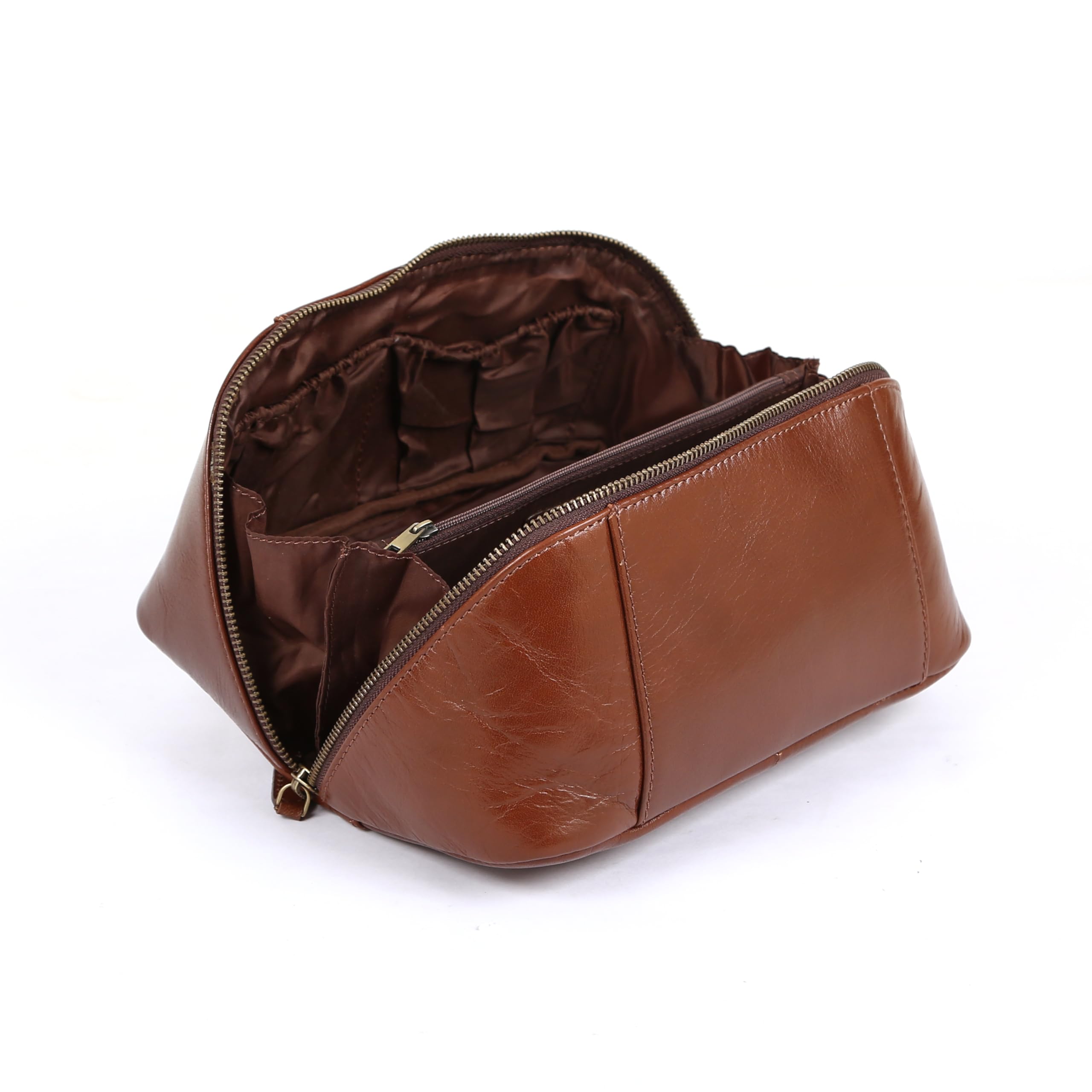 KomalC Handmade Leather Toiletry Travel Bag with Waterproof Interior