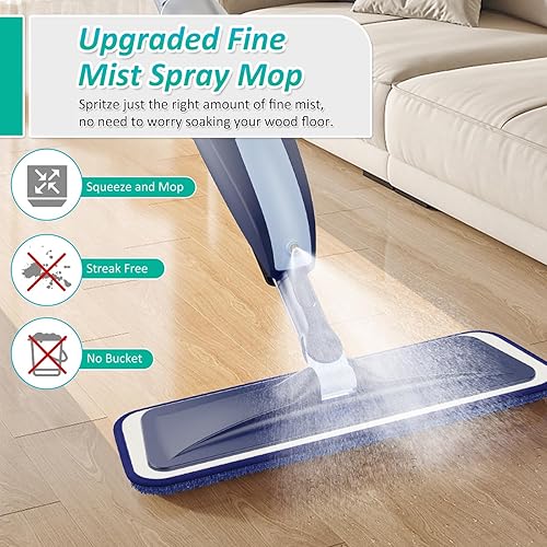 Miniatura 3 de Trapeador en aerosol para limpieza de pisos, mopa de madera de microfibra con 3 almohadillas lavables reutilizables para Swiffer Powermop para