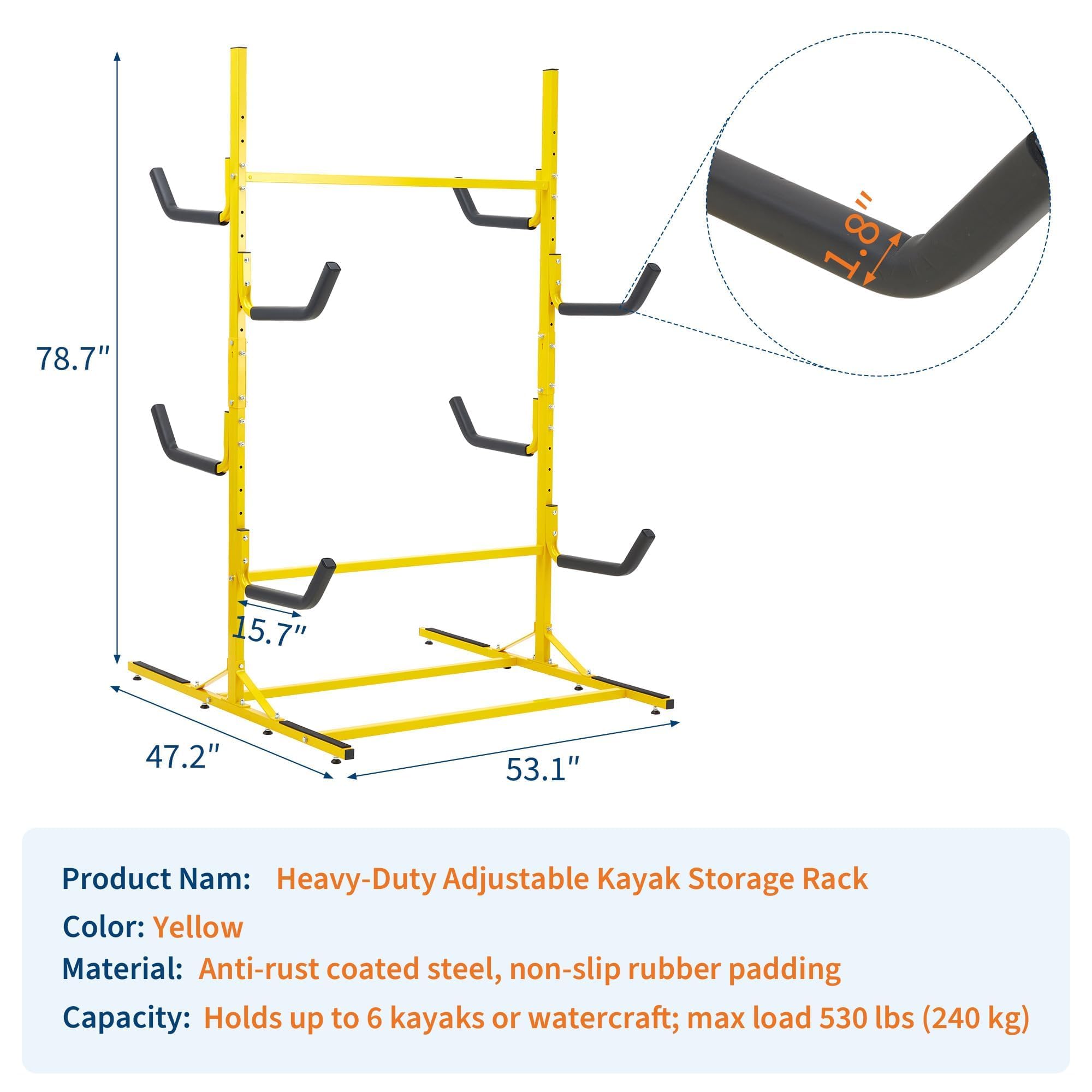 Freistehendes Kajakträger, Kajak Und SUP Outdoor-Aufbewahrungsregal Für 4-6 Kanu Paddleboard, Tragfähigkeit 240 kg, Robust