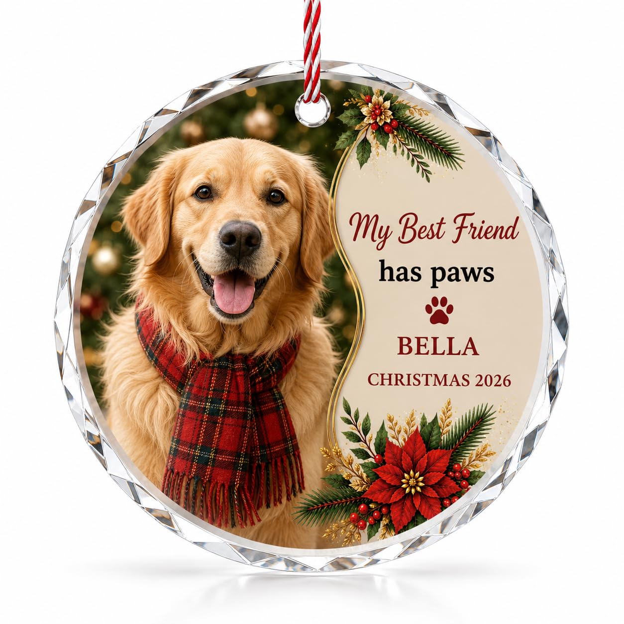 Bemaystar Personalised Pet Christmas Bauble, Custom Dog or Cat Photo Bauble