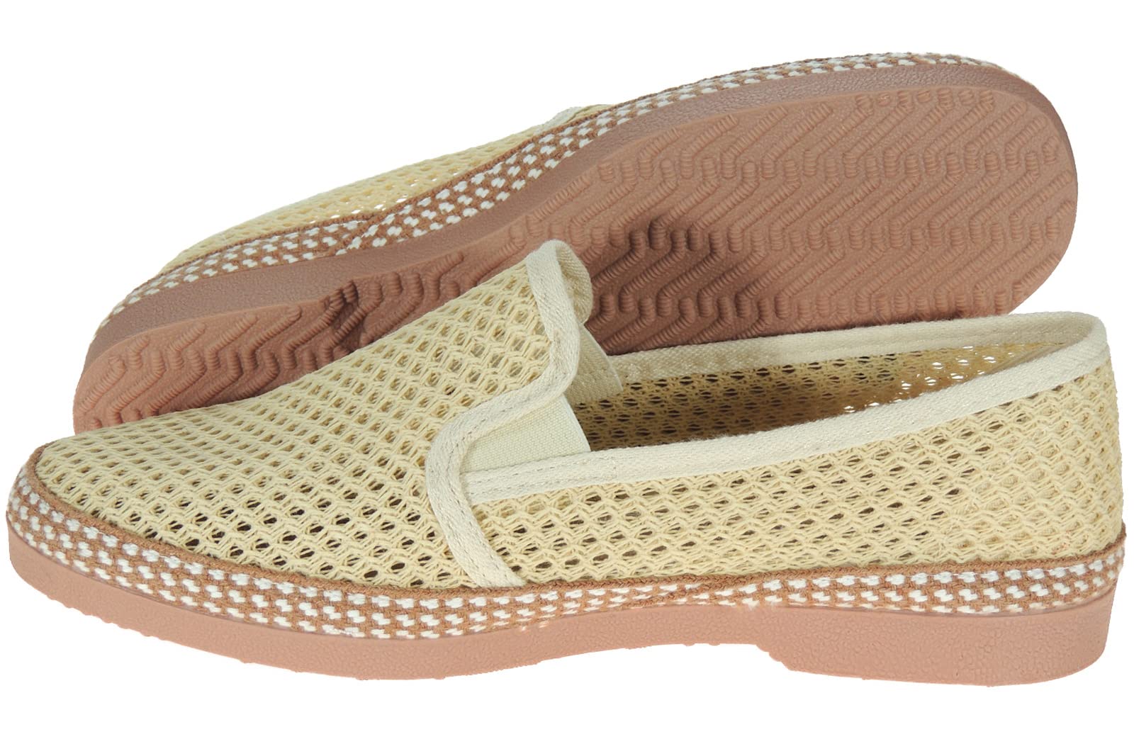 Calzados Romero JAVER - Zapatilla Cerrada en Doble Rejilla Algodón para Hombre - Plantilla Esparto - Piso de Goma - Para Calle. BEIG talla 44