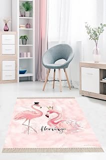 On The Clouds Pembe Flamingo Dijital Baskı Yıkanabilir Kaymaz Taban Modern Salon Halısı ve Yollu MEG861, 120 x 200