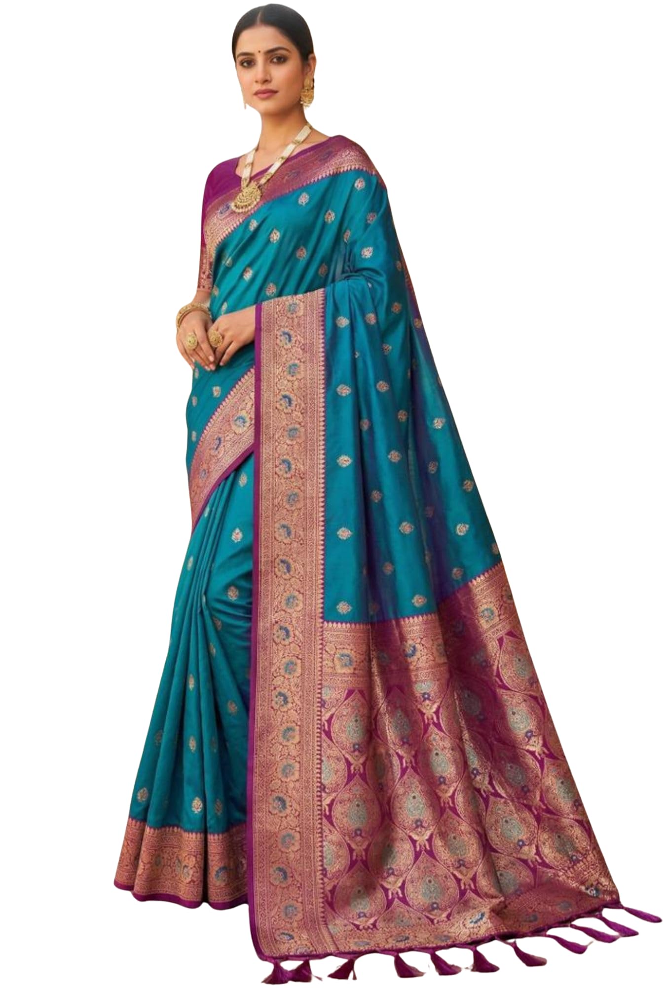 SGF11 Women's Kanjivaram Pure Soft Silk Saree With Unstitched Blouse Piece
