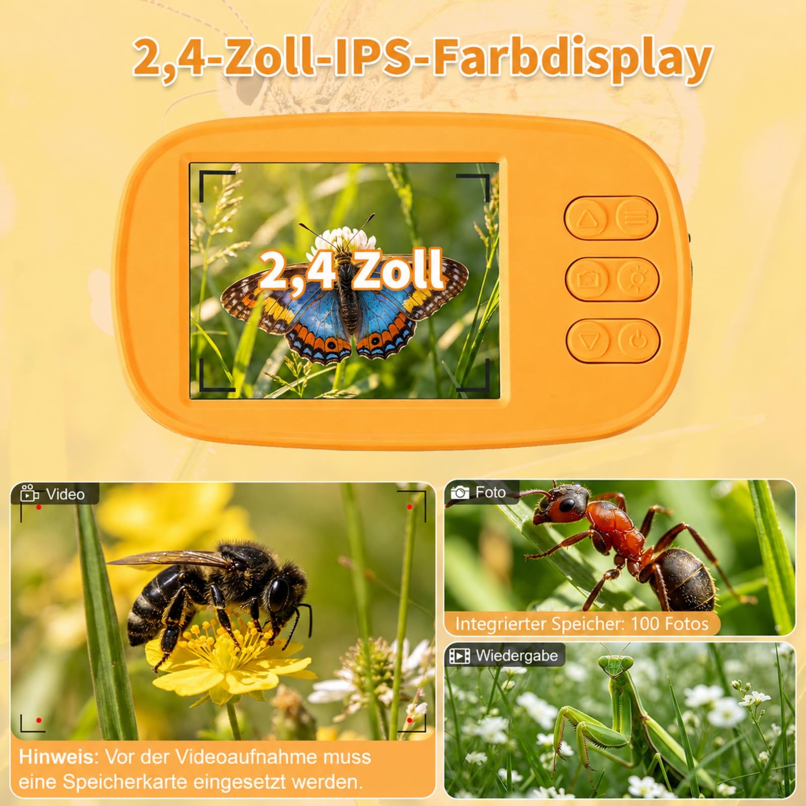 Microscopio per bambini, schermo IPS da 2,4 pollici, ingrandimento 1000x, microscopio digitale HD per bambini