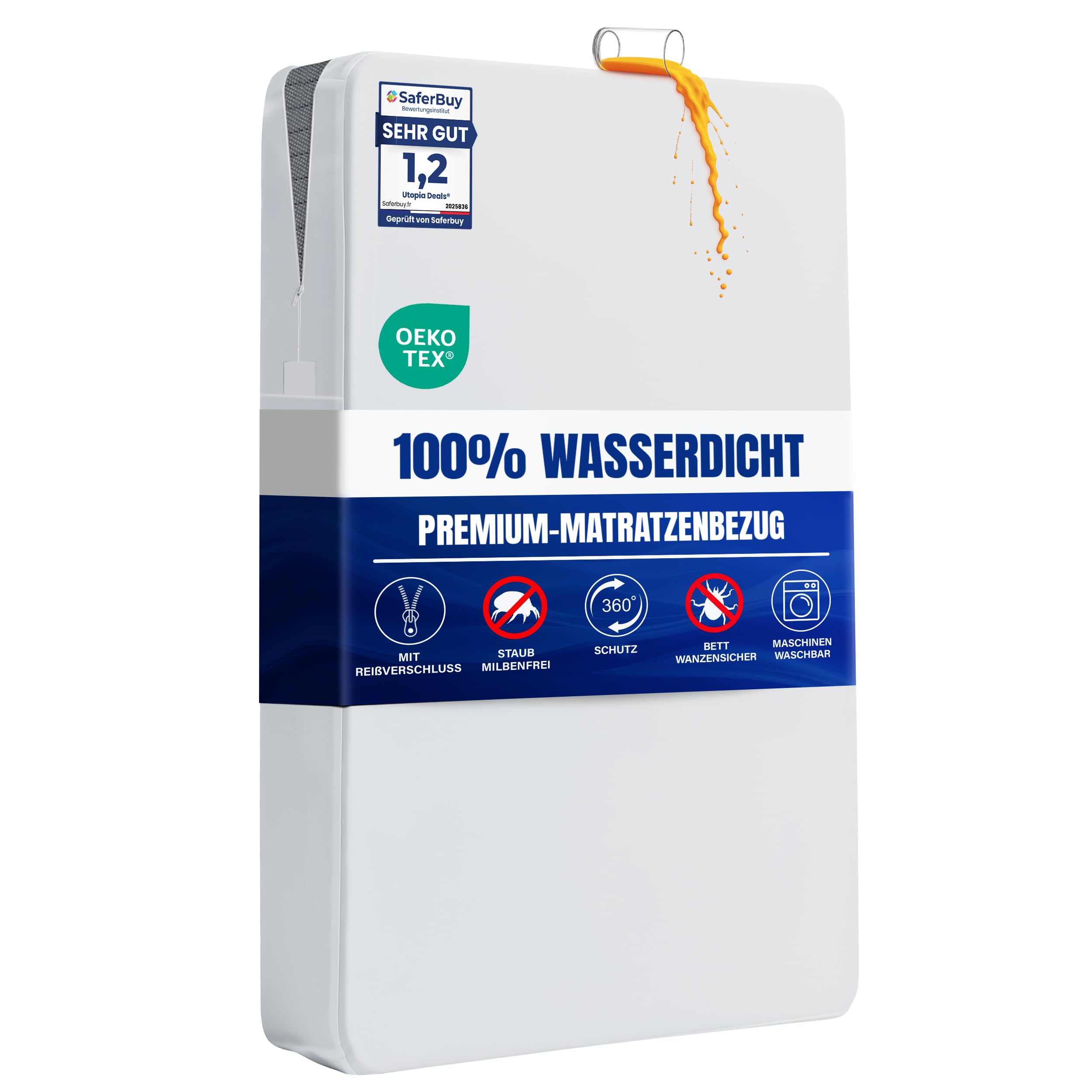 Utopia Bedding Matratzenbezug 90 x 200 x 20 cm Wasserdichter mit Reißverschluss, Oeko-TEX Zertifiziert, Matratzenschoner