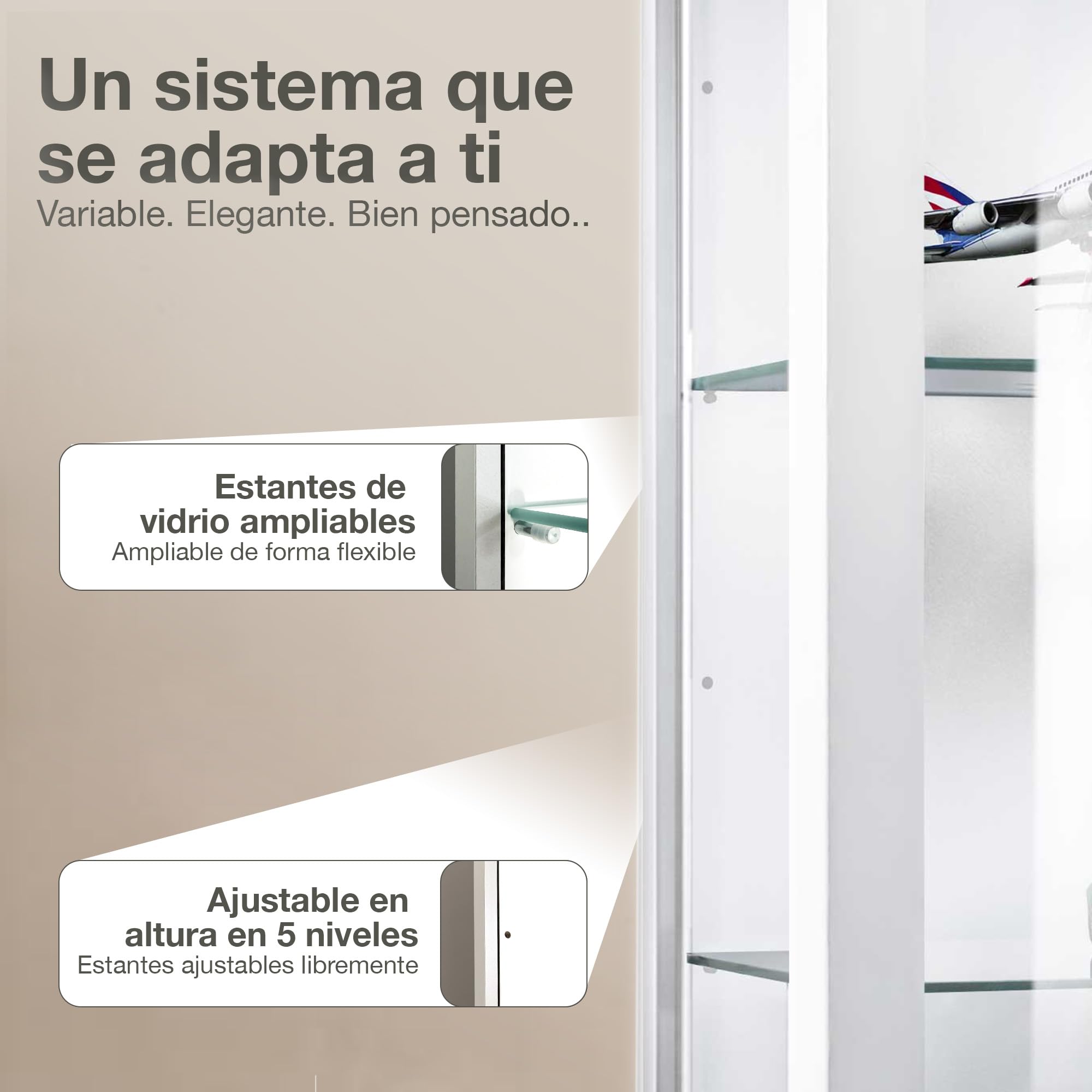 Vitrina de Cristal de en Blanco (80x60x25 cm) con 2 estantes de Cristal Ajustables en Altura - Vitrina para maquetas de Coches en Blanco - Vitrina de exposición