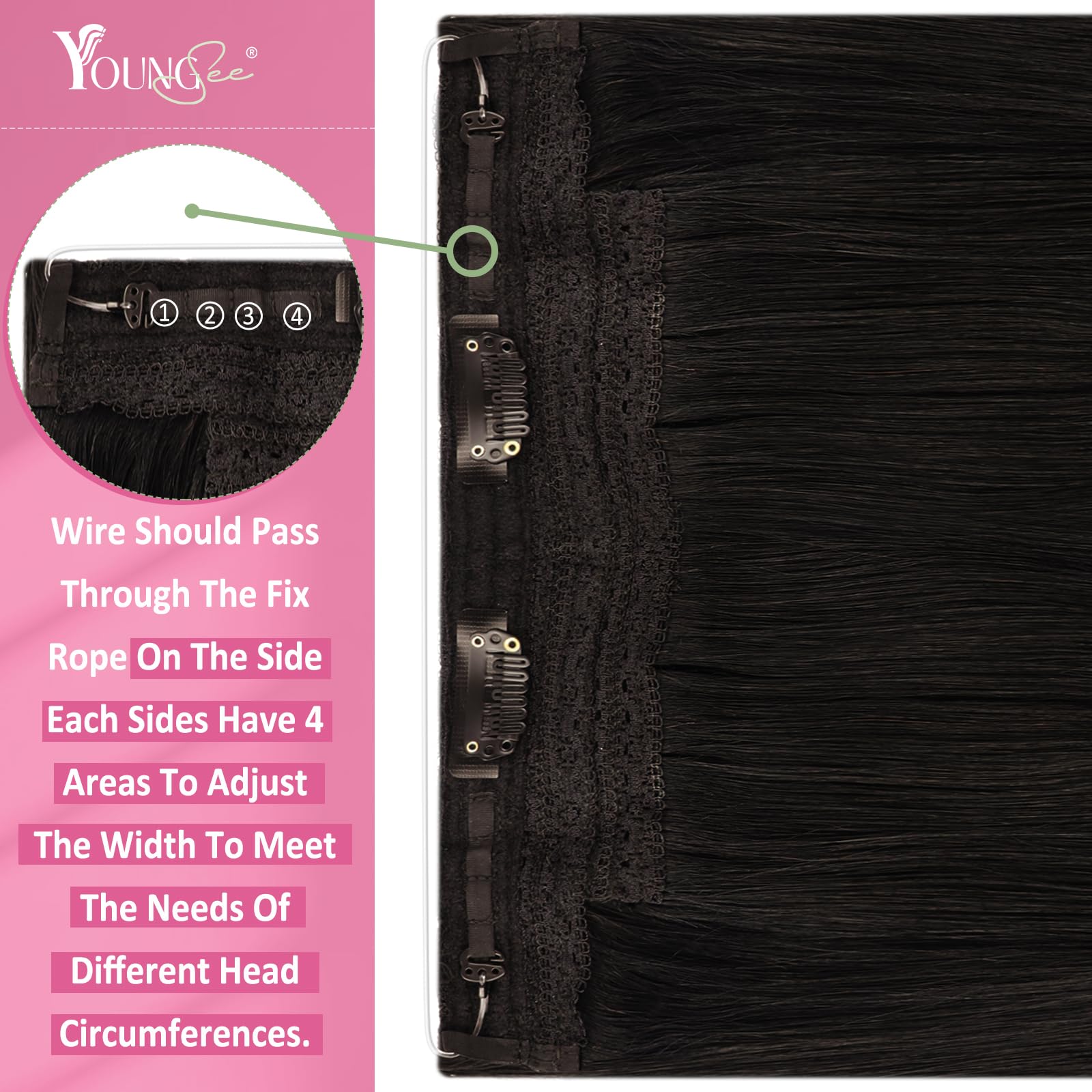 YoungSee Wire Hair Extensions Brown Human Hair Wire Extensions Darkest Brown Blend Naturally One Piece Hair Extensions Real Human Hair Silky Straight 80G 16Inch - 5