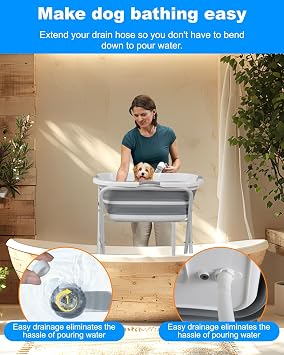 FOLTUSYMY Dog Bathtub, 2-in-1 Foldable Portable Dog Bathing Station for Bathing Showering and Grooming, Dog Bathing Station with Drainhole for Small Dogs, Cats and Other Pets, Indoor and Outdoor