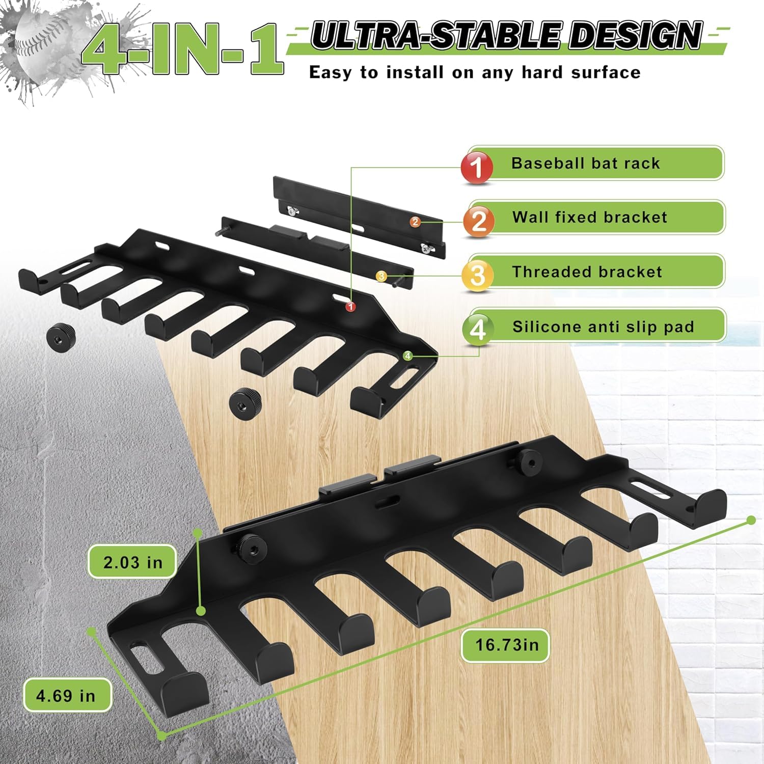 BOOSTEADY Support Mural pour Battes de Baseball et Softball, Porte-Batte de Baseball en Acier Robuste pour Clôture de Pirogue, Support de Rangement Pouvant Contenir 14 Battes