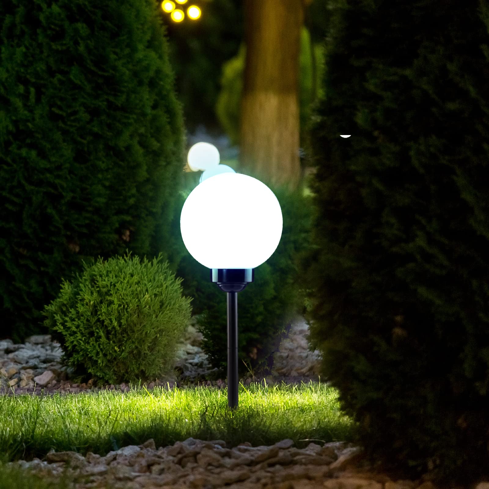 1 sfera solare per il giardino, sfera luminosa, a energia solare, sensore crepuscolare, lampada da giardino, lampada da esterni, lampada a stelo a LED, IP44, luce bianca fredda, 6500 K, con