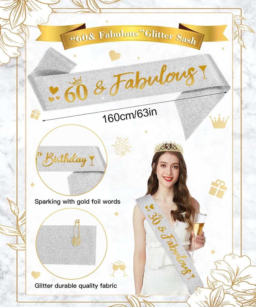 Kit Décoration 80 Ans Anniversaire YCFAIIKG - Couronne Strass, Écharpe, Ballons Et Cake Topper Argent