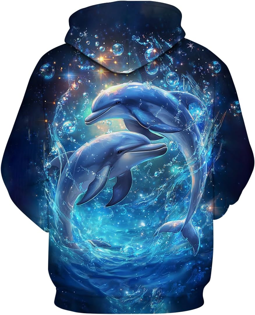 Unisex Dolphin Hoodies Casual Animal Printed Hooded Sweatshirt for Men Women 3D Graphic Pullover Hoodie - Image 2