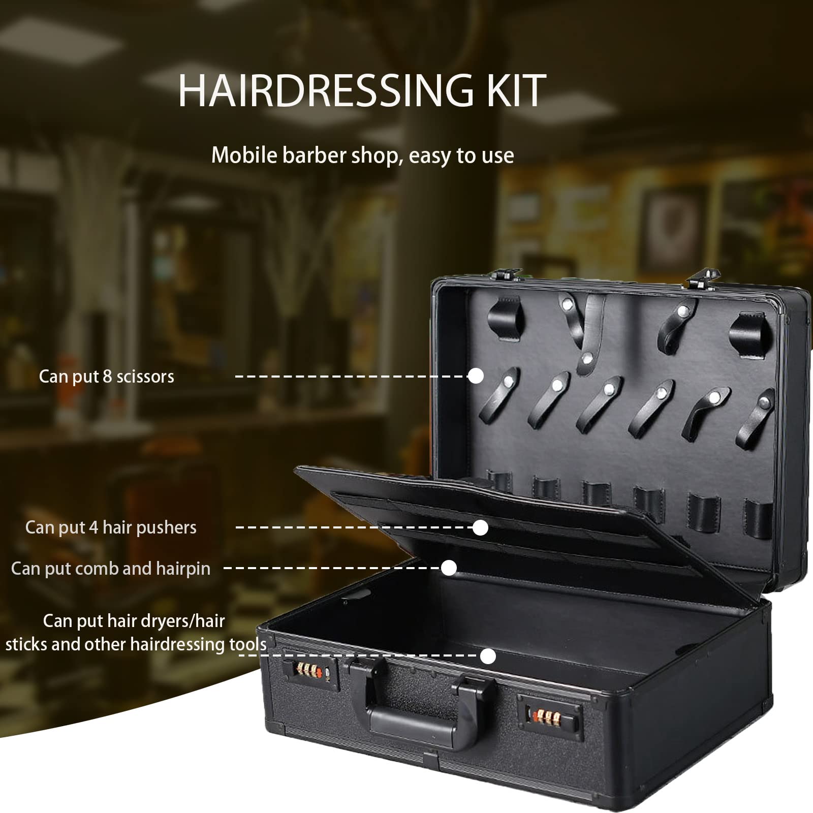 Friseurkoffer, tragbare Friseur-Tragetaschen für Haarschneider und Zubehör, doppellagig, groß, für Reisen, Werkzeuge, Tragetasche, professionelles Friseur-Set, Aufbewahrungsbox (schwarz)