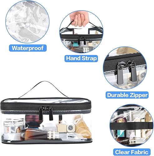 Miniatura 4 de HAOGUAGUA 2 bolsas de maquillaje transparentes para viajes, impermeables, transparentes, aprobadas por la TSA, bolsa de transporte compatible con
