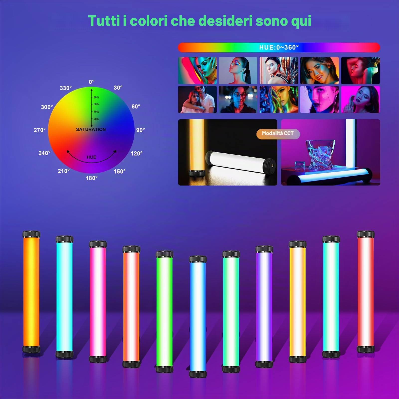 soonpho Soonpho 4Pack P13 RGB LED Luce Video Stick Tubo Luci a Mano Luce Video Tubo con Caricatore per Treppiede Colore Completo 12 Effetti Luce 3200K~8500K Illuminazione Fotografia per TikTok, Stream