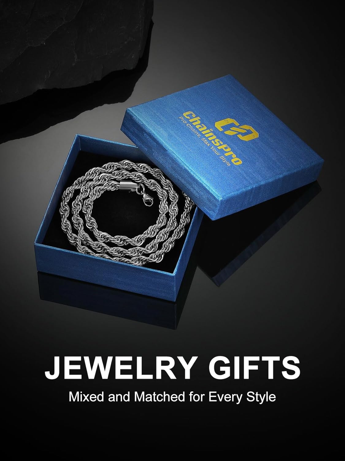 ChainsPro 3/6 mm Wheat/Rope Chain Necklace for Men Women, 18-30 inches, 316L Stainless Steel/Black/14K Gold Plated Mens Hip Hop Chain-Send Gift Box - Image 7