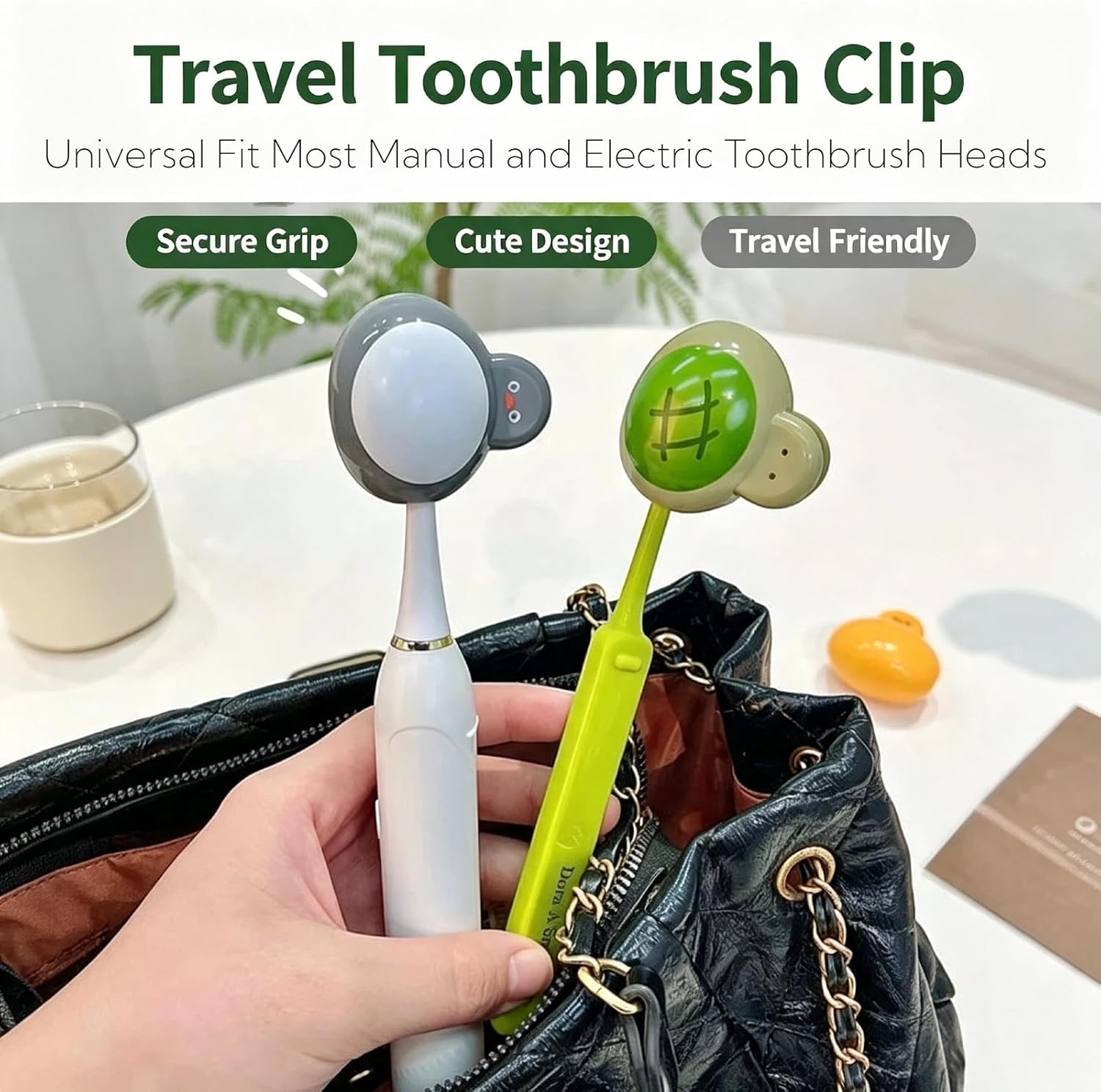 3 Pack Cartoon Animal Toothbrush Covers Clip-On Duck Penguin Turtle Design image 4