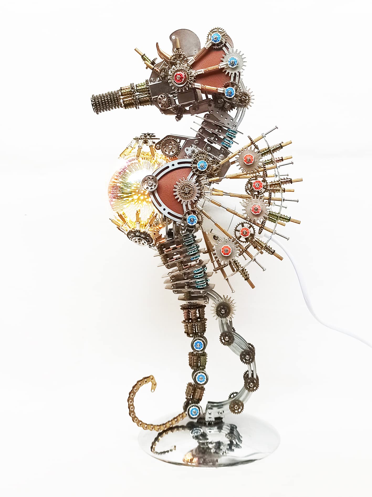 Puzzle 3D metalu, mechaniczne, steampunk, 2100 elementów, model konika morskiego lampą fajerwerkową, tradycyjna ozdoba zwierzęca