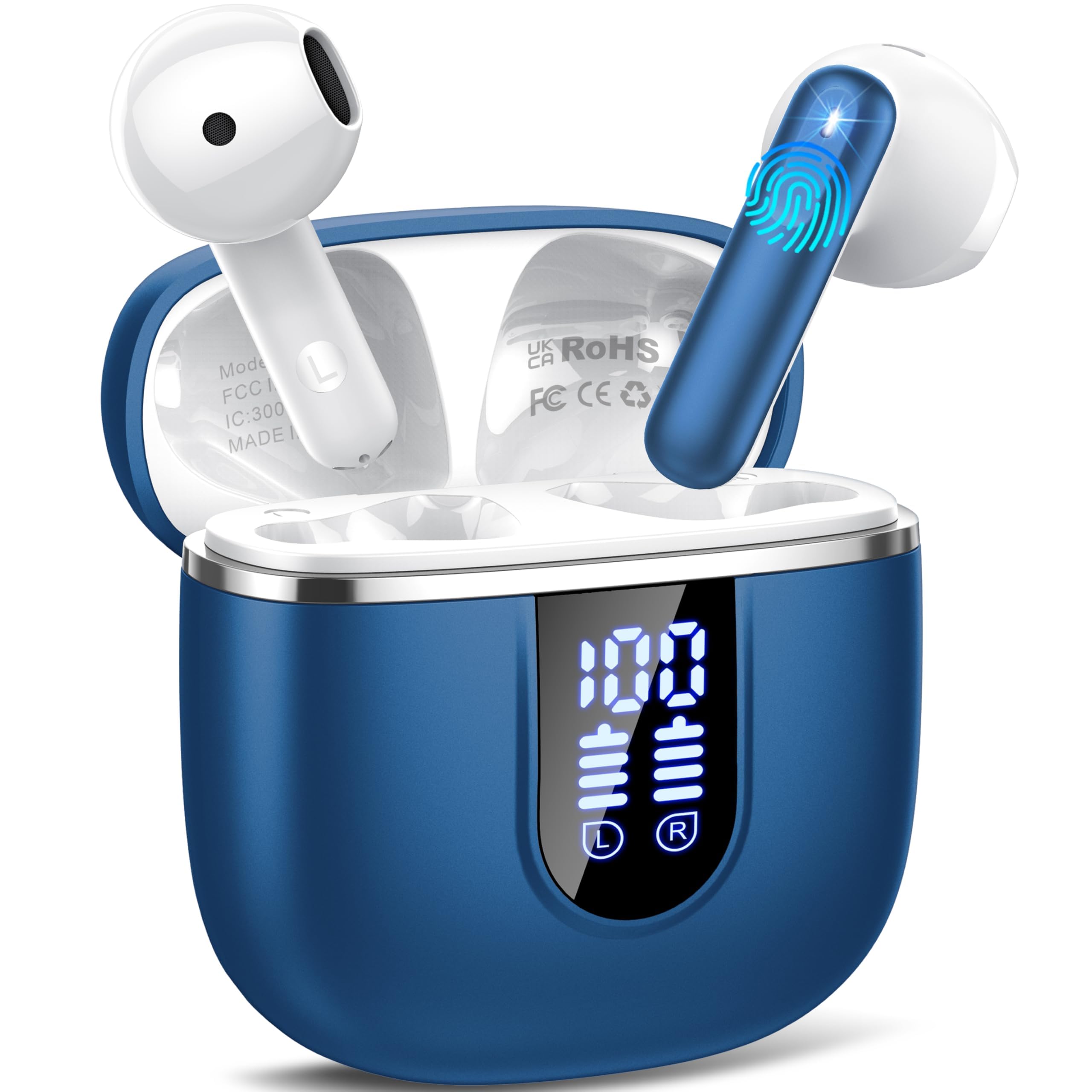 Auriculares Inalambricos Bluetooth 5.4, Auriculares Bluetooth con HiFi Estéreo, 40H Cascos Inalambricos Bluetooth con 4 HD Mic ENC Reducción de Ruido, Pantalla LED, IP7 Impermeable Audifonos USB-C — view 12