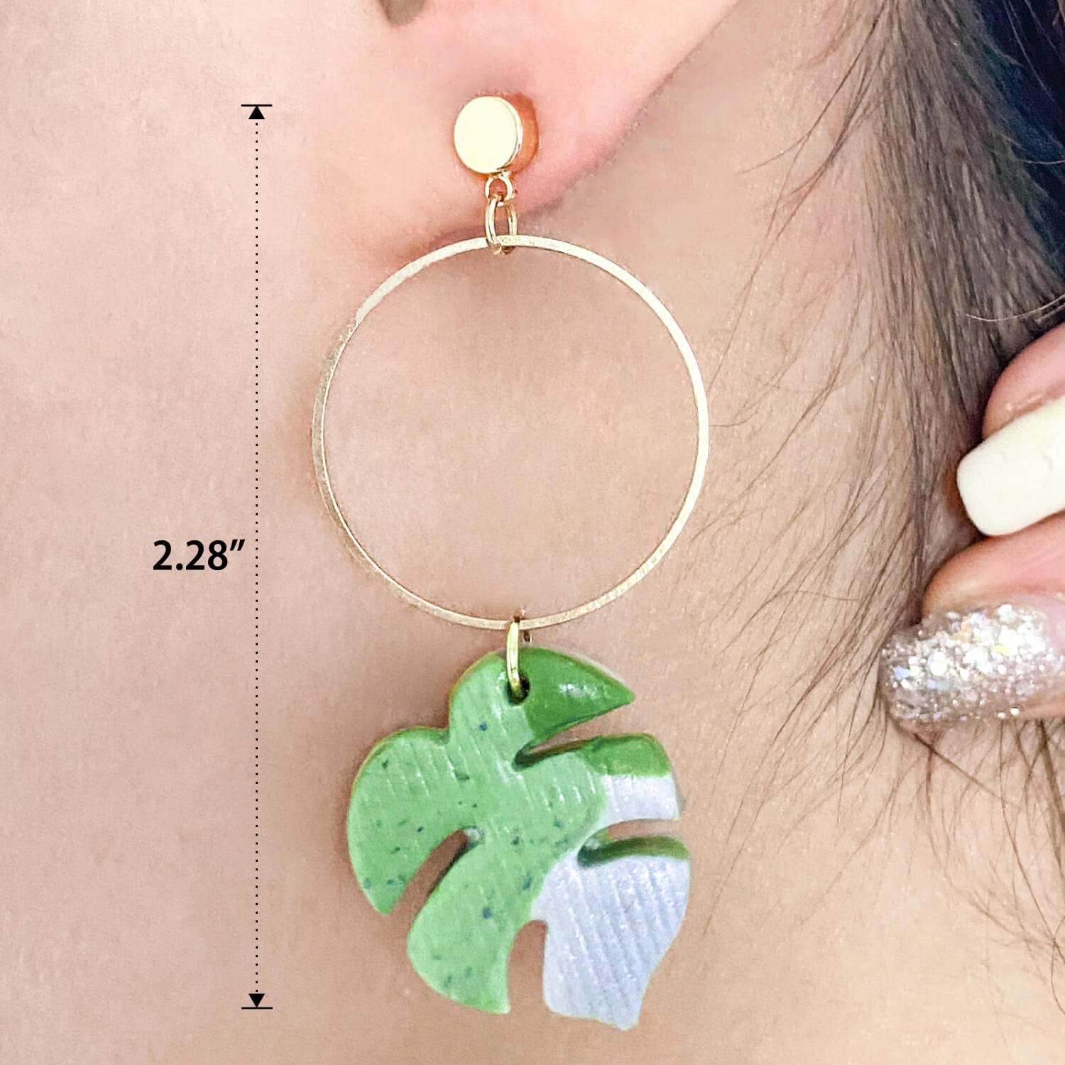 Orecchini Monstera Donna Argento 925 Orecchini Cerchio Handmade Originale Pendenti Gioielli per Ragazza Anallergici Ideale Regalo per Donna Bambina