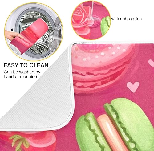 Miniatura 2 de Tapete para secar platos, bonitos macarrones y flores, color rosa, reversible, de microfibra, escurridor de platos, para encimera de cocina,