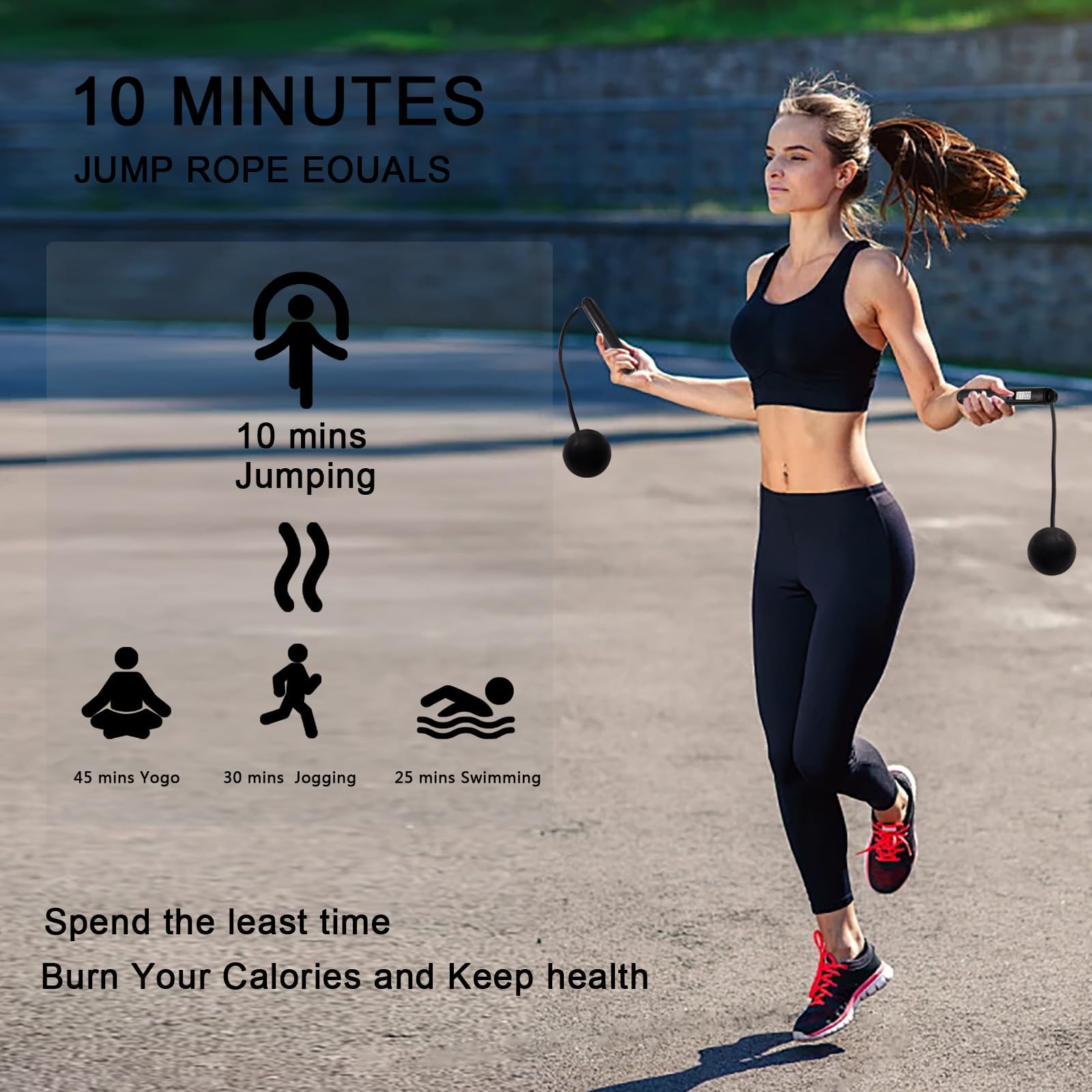 Springseil mit Zähler, 2-in-1 gewichtet, kabellos und kabelgebunden, intelligentes LCD-Display, verfolgt Kalorien, Zeit und Sprünge, verstellbare Länge mit Stahlkugellagern für Zuhause, Fitnessstudio