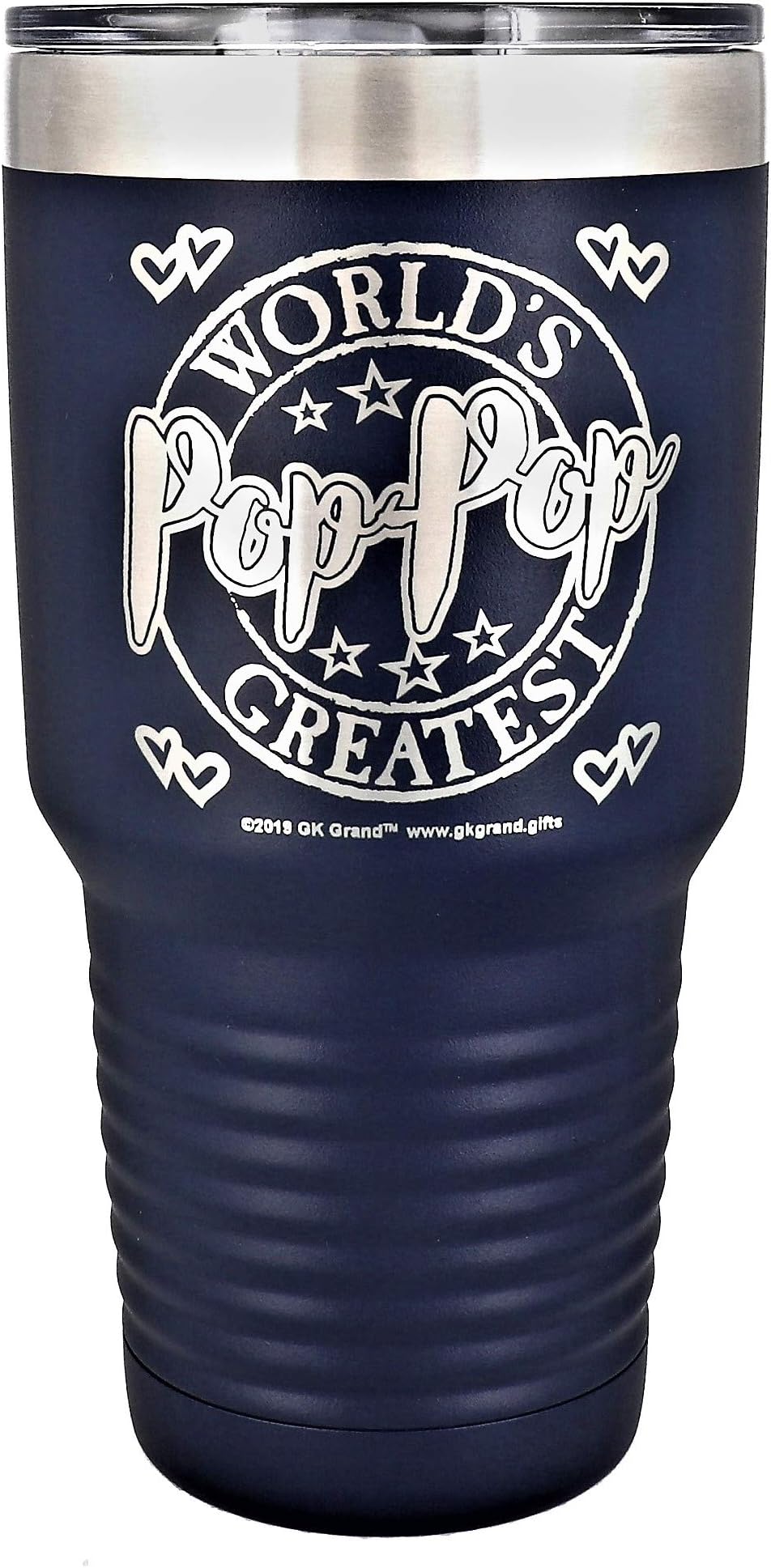 GIFT FOR POP-POP -World's Greatest Pop-Pop Engraved GK Grand Stainless Steel Tumbler Vacuum Insulated Large Travel Coffee Mug Hot & Cold Drinks Christmas Birthday Fathers Day (Navy Blue, 30oz)