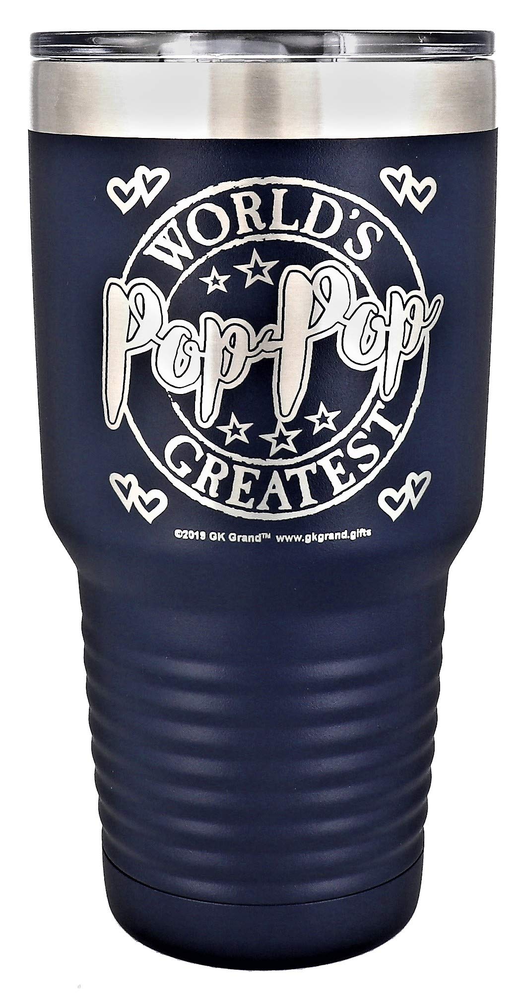 GIFT FOR POP-POP -World's Greatest Pop-Pop Engraved GK Grand Stainless Steel Tumbler Vacuum Insulated Large Travel Coffee Mug Hot & Cold Drinks Christmas Birthday Fathers Day (Navy Blue, 30oz)
