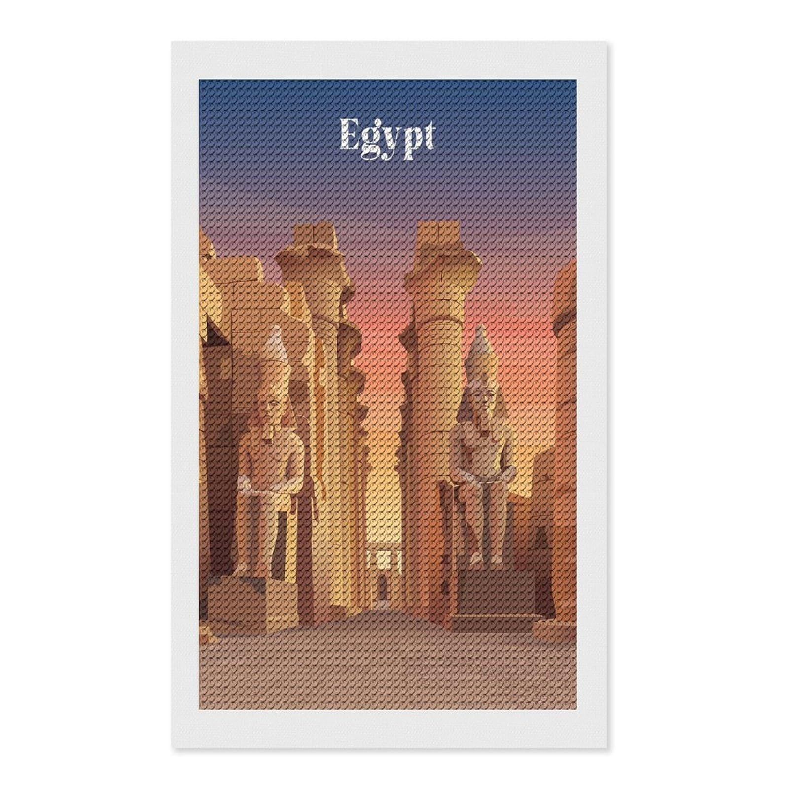 Junmoney Ancient Egyptian Temple at Sunset Diamond Art Canvas 12"x20", Full Kit Included, Bedroom Decor, for Beginners, Thoughtful Handmade Gift