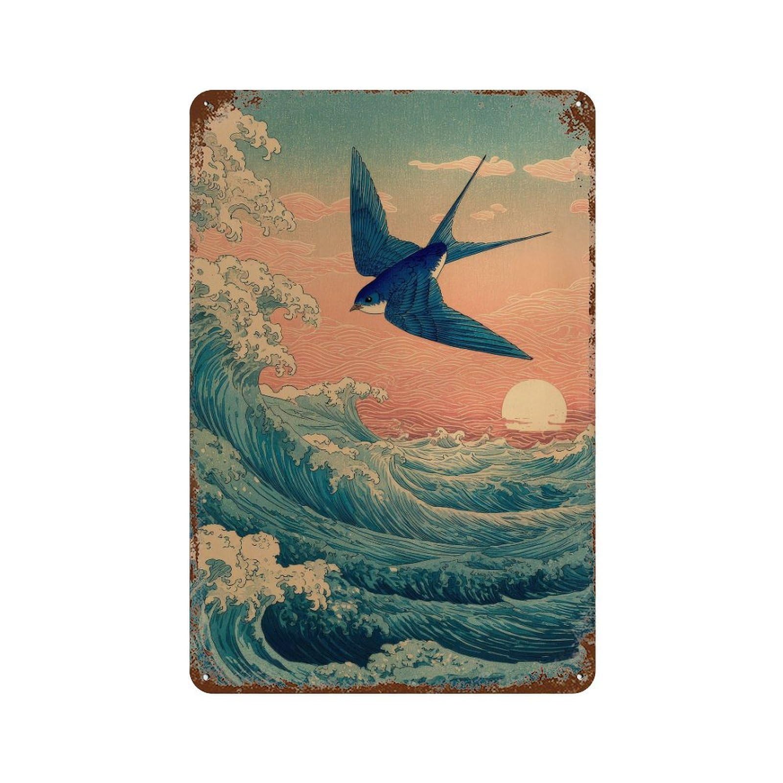 xiaoxiaoshen Sow Bird. Japanese Ukiyo Wall Decor Art Metal Tin Poster Modern Home Decor Art Home Bar Shop Decorations Vintage Sign 30x20cm