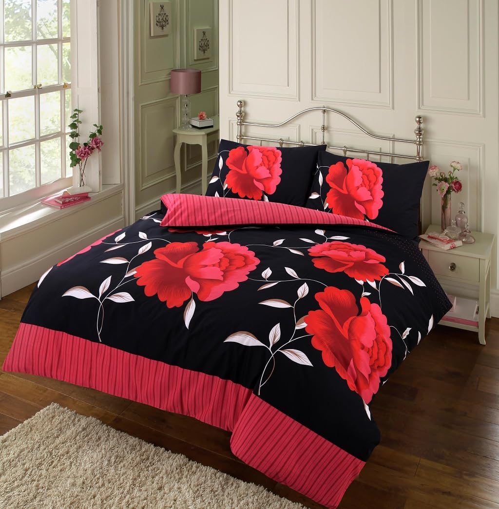 HOME ACE Rosaleen Red Printed Single Duvet Cover Set - Easy Care Poly Cotton Single Quilt Cover Bedding Set - 135CM x 200CM with 1 Pillowcase 50CM x 75CM โ image 1