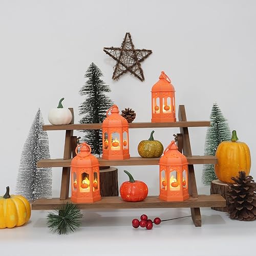 Miniatura 3 de LLQ Paquete de 8 Mini Linternas con Patrón de Calabaza  Decoración Naranja de Otoño para Acción de Gracias  Pequeñas Linternas Decorativas Colgantes