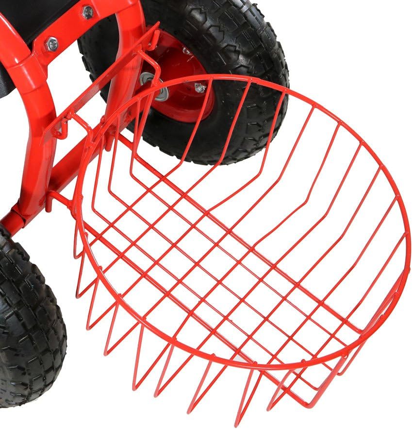 Sunnydaze Garden Cart Rolling Scooter with Extendable Steer Handle, Swivel Seat & Utility Tool Tray, Red : Garden & Outdoor