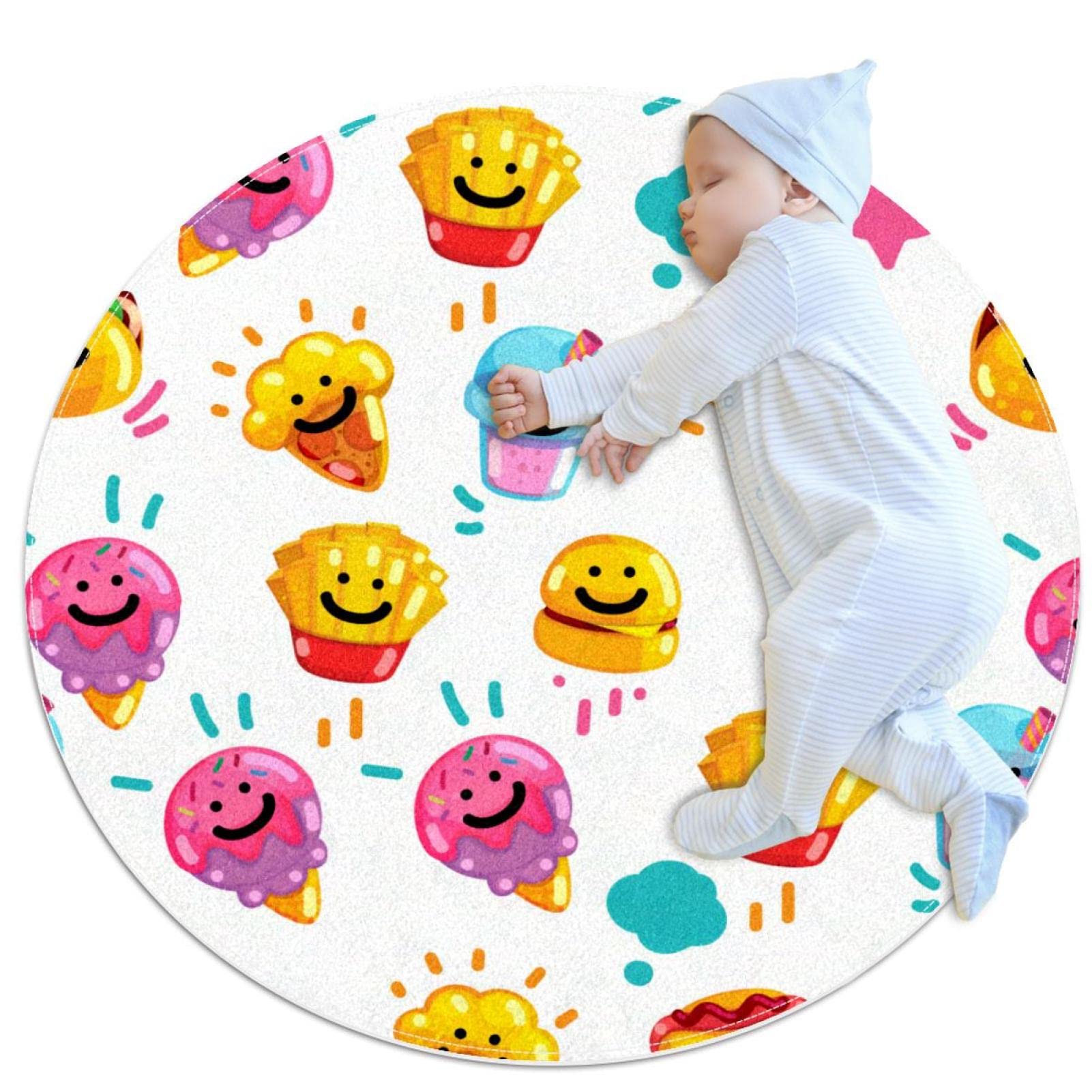 Tapis de jeu pour enfants JDEZ motif frites crème glacée tapis rond 80x80cm