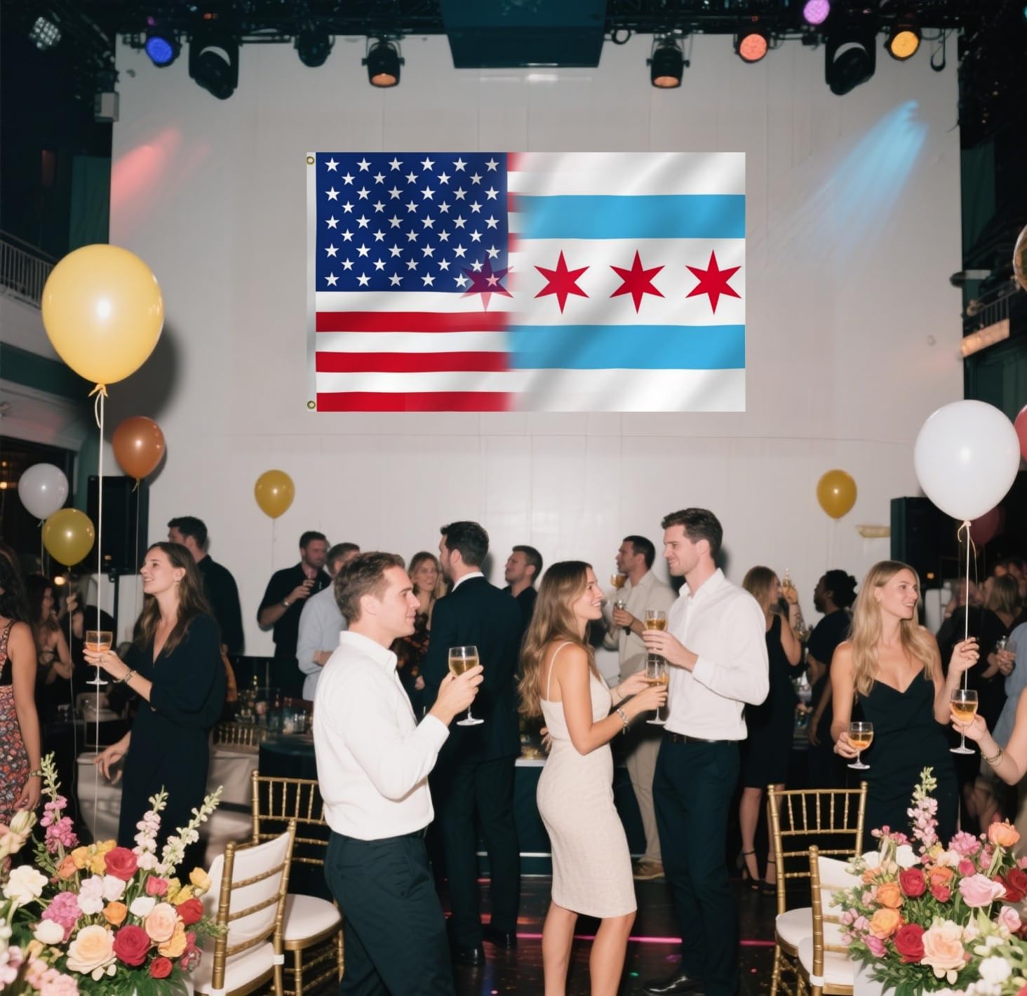 Chicago And American Combination Flag 6X10FT, Chicago City And USA Friendship Flags,Both Sides Printed, Men Women Banner,Vibrant Colors, Double Stitched with 2 Brass Grommets, Bar Garden Street Decoration, GYM, Office Decor,Indoor Outdoor Use,Gifts. (US-Chicago, 6x10ft)