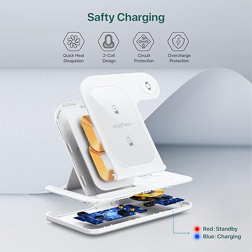 Miniatura 7 de Estación de carga inalámbrica para múltiples dispositivos Apple, plegable 3 en 1, estación de carga para Apple Watch Series 7, 6, SE, 5, 4, 3, 2 y