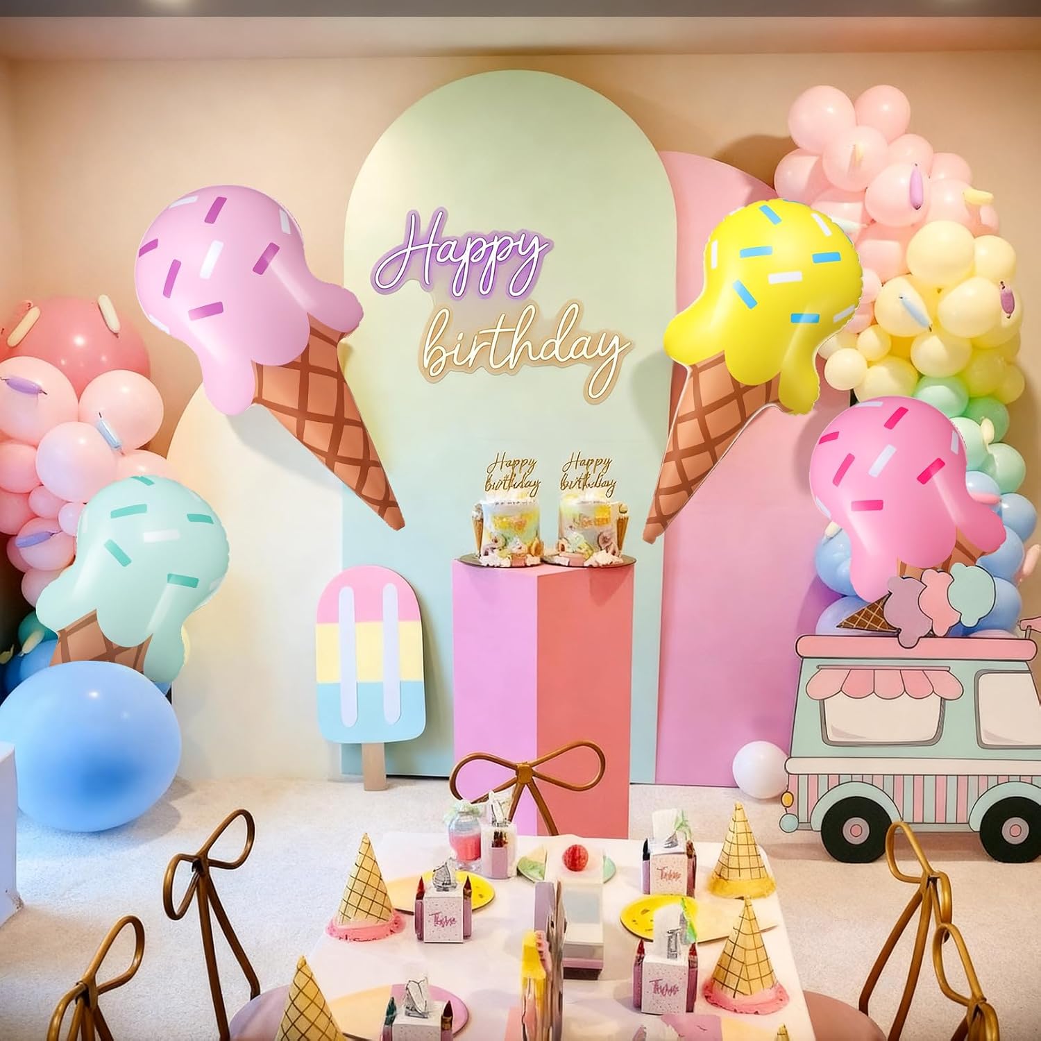 JellyArch 4 Pcs Ice Cream Party Decorations Inflatable 36 Inch Ice Cream Cone Inflatable Pool Floats Blow up Summer Outdoor Beach Sweet Birthday Party Decorations for Swimming Pool Beach