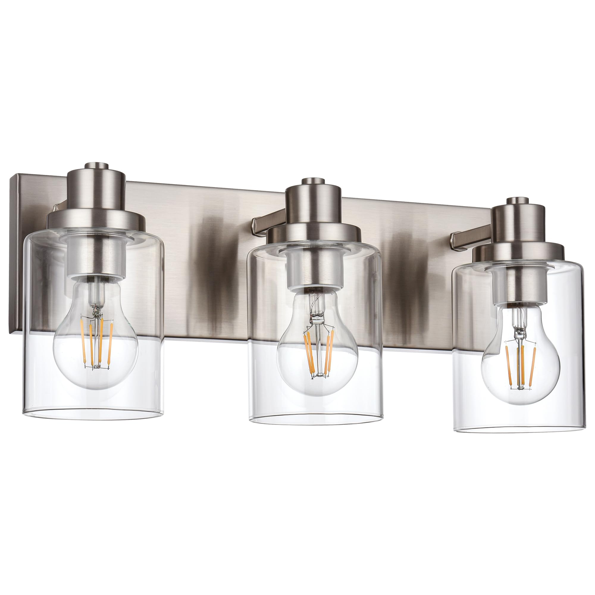Wanluce 3 Light Bathroom Vanity Light - Brushed Nickel, Modern Farmhouse Style with Clear Glass Shade, Over Mirror Lighting Fixture