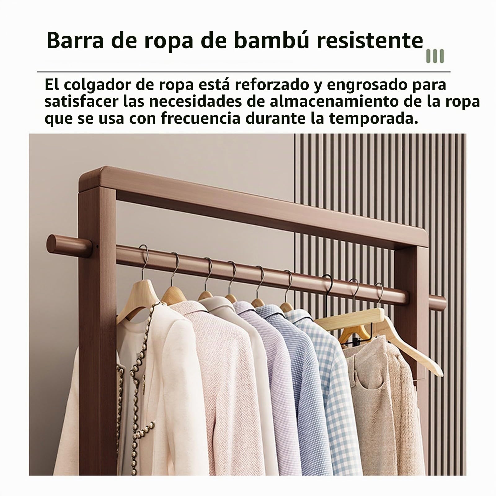 Perchero de madera maciza, perchero de bambú, perchero portátil con estante de almacenamiento y ruedas para colgar ropa, zapatos y ropa, adecuado para entrada, dormitorio, sala de estar Walnut,105