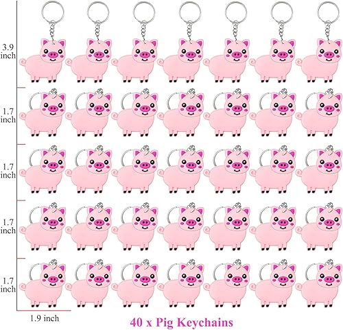 Miniatura 2 de Paquete de 40 llaveros de cerdo rosa, recuerdo de fiesta para amantes del cerdo rosa, regalo de regreso de invitados, fiesta temática de animales de