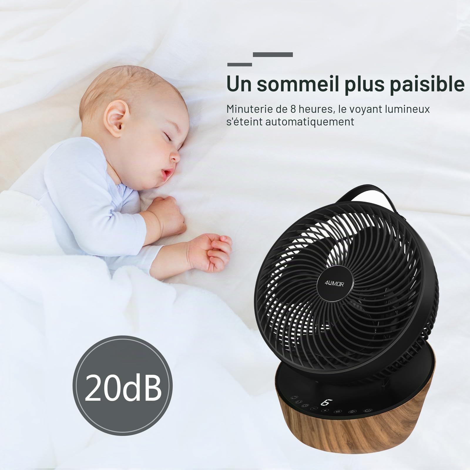 4UMOR Ventilateur Ultra Silencieux 20dB avec Télécommande 1823m³/h Moteur DC 12 Vitesses 8h Minuterie 3D Oscillation Turbo Ventilateur de Table Circulateur d’Air pour Bureau Chambre, Noir
