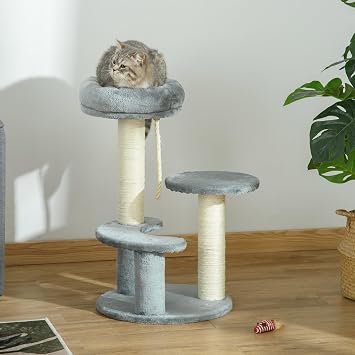 PawHut 65cm Cat Tree for Kittens with Sisal Scratching Posts Perches Grey