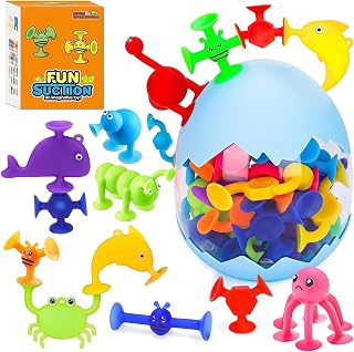 Suction Toys,Toddler Bath Toys 30Pcs Silicone Suction Cup Toys Sucker Toys for 3 Year Olds Travel Toys Montessori Toys Sensory Toys for Autism Stress Relief Toys for Kid Gift