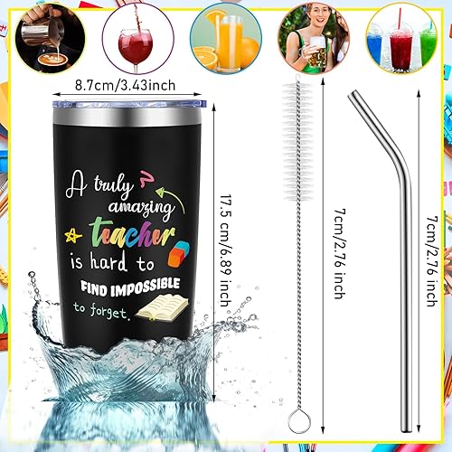 Miniatura 2 de Hoolerry 6 vasos de acero inoxidable arcoíris de 20 onzas con tapas, popotes y cepillos para graduación, agradecimiento al profesor, suministros de