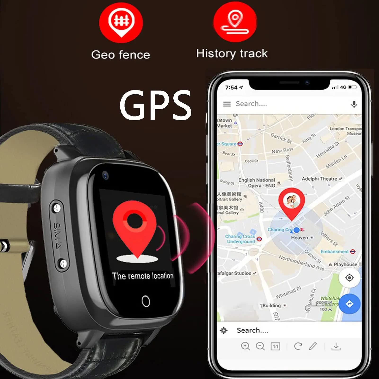 Hanging GPS Rilevamento Cadute Smart Watch Dispositivi di Allarme Caduta per Anziani Ip67 Smart Watch Videochiamate Contapassi SOS Messaggi Vocali Fitness Tracker Orologio per Demenza Alzheimer()