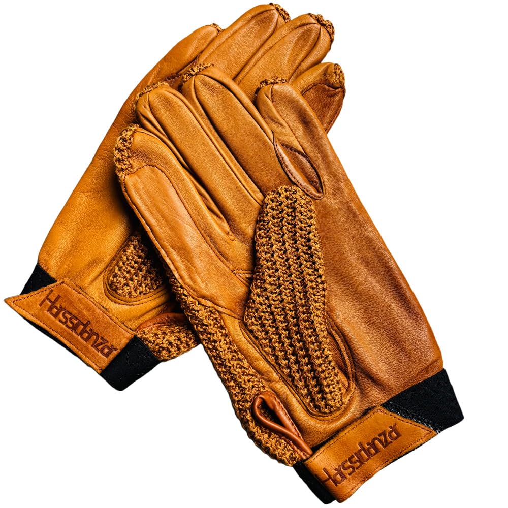 Harssidanzar Herren Reithandschuhe aus Leder, Pferdereithandschuhe für Herren mit verstellbarem elastischen Manschetten, DM303