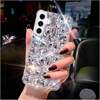 for Samsung Galaxy S25 Plus Case for Women Girl,Shiny Luxury Bling Phone Case with 3D Glitter Sparkle Crystal Rhinestone Diamond Gems,Gloss Acrylic Back and Soft TPU Bumper CoverSilver