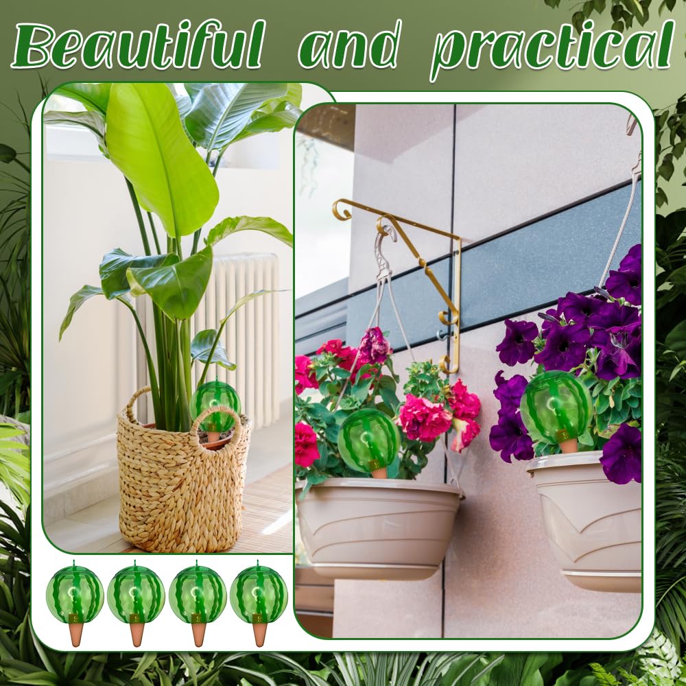 4 Pieza Riego automatico macetas, Regar Plantas Vacaciones, Diseño con Forma de sandíao, Bola de riego para Plantas Apta para Varias macetas (1Pieza x 500 ml)